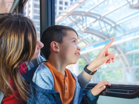blog photo, showing woman exploring and discovering York Region with a young boy from inside a bus