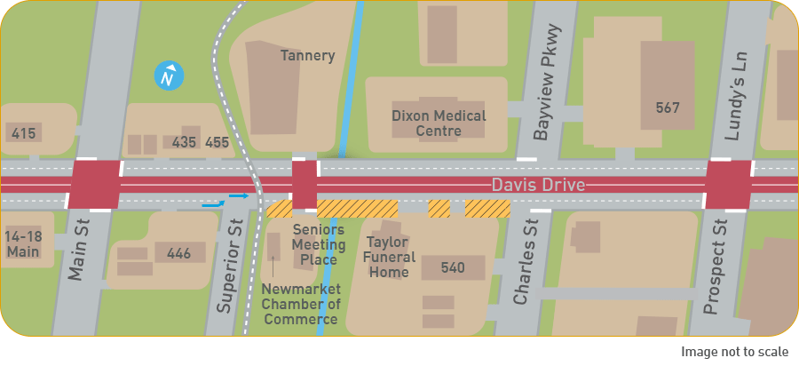 Map 1: sidewalk work on Davis Drive