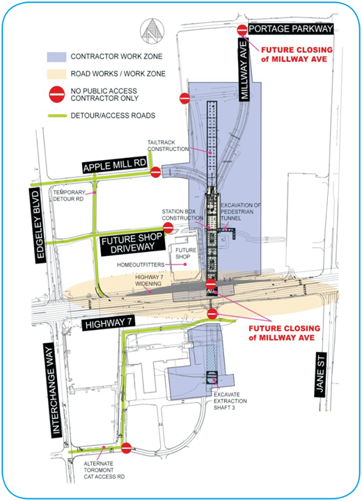 Map of construction in the Highway 7 West and Millway Avenue area