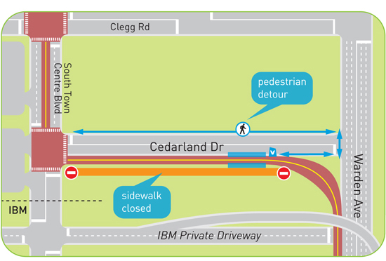 map of sidewalk work on Cedarland Drive