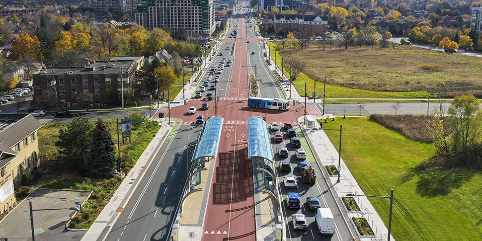 Aerial view of the Yonge Street Bus Rapid Transit Project