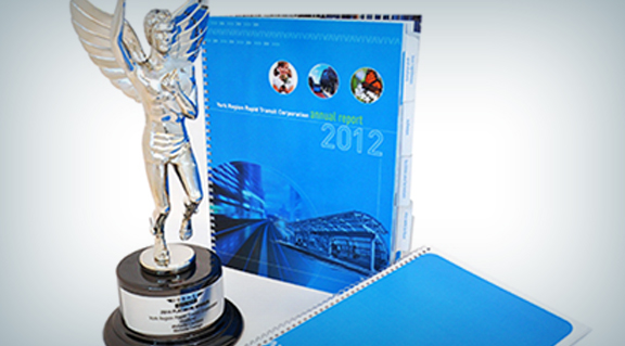 Awards statue for previous annual report.