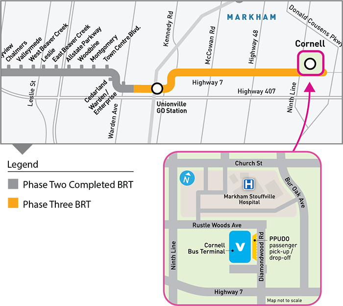 map of cornell terminal connecting to future brt at Ninth Line and Highway 7 East, Markham